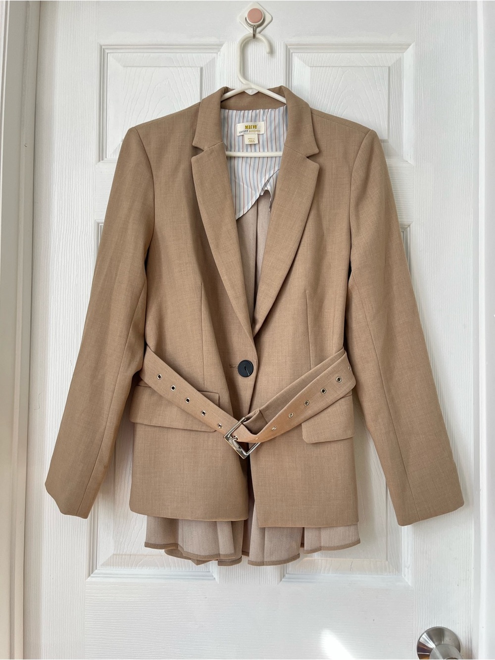 Anthropologie Maeve Tan Neutral Pleated Back belted Blazer Size S - Picture 4 of 12